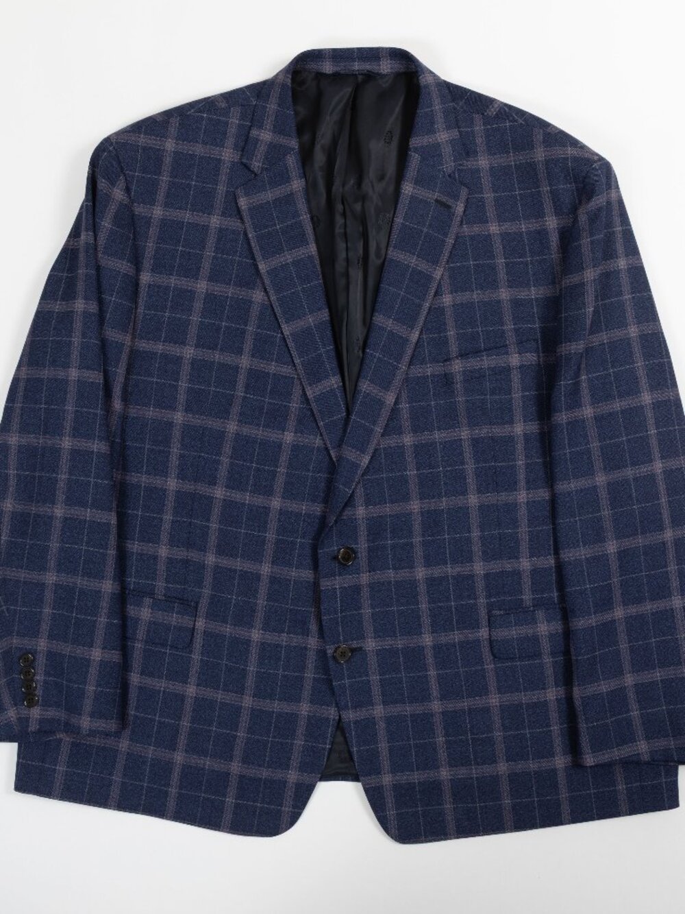 Ralph Ralph Lauren Mens 54R Navy Blue Windowpane Plaid Wool Blend Blazer Jacket